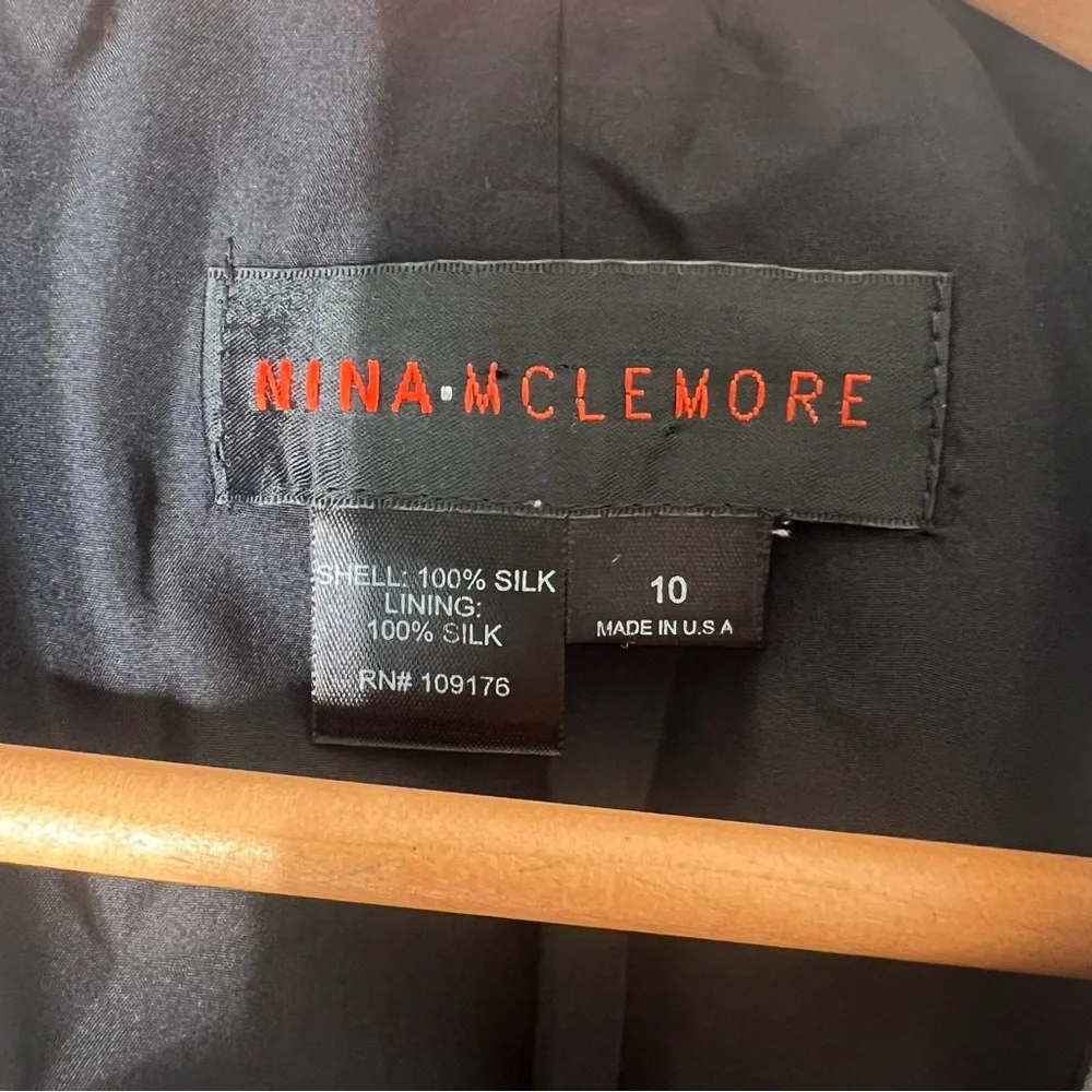 Nina Mclemore Red Black White Checked Silk Blazer Size 10 - Picture 13 of 15